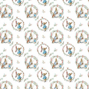 Peter Rabbit Christmas Traditions by The Craft Cotton Company 2802C-03 Rabbits and Wreaths on White