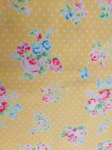 Flower Sugar cotton fabric by Lecien 30842-50 Roses and Dots in yellow
