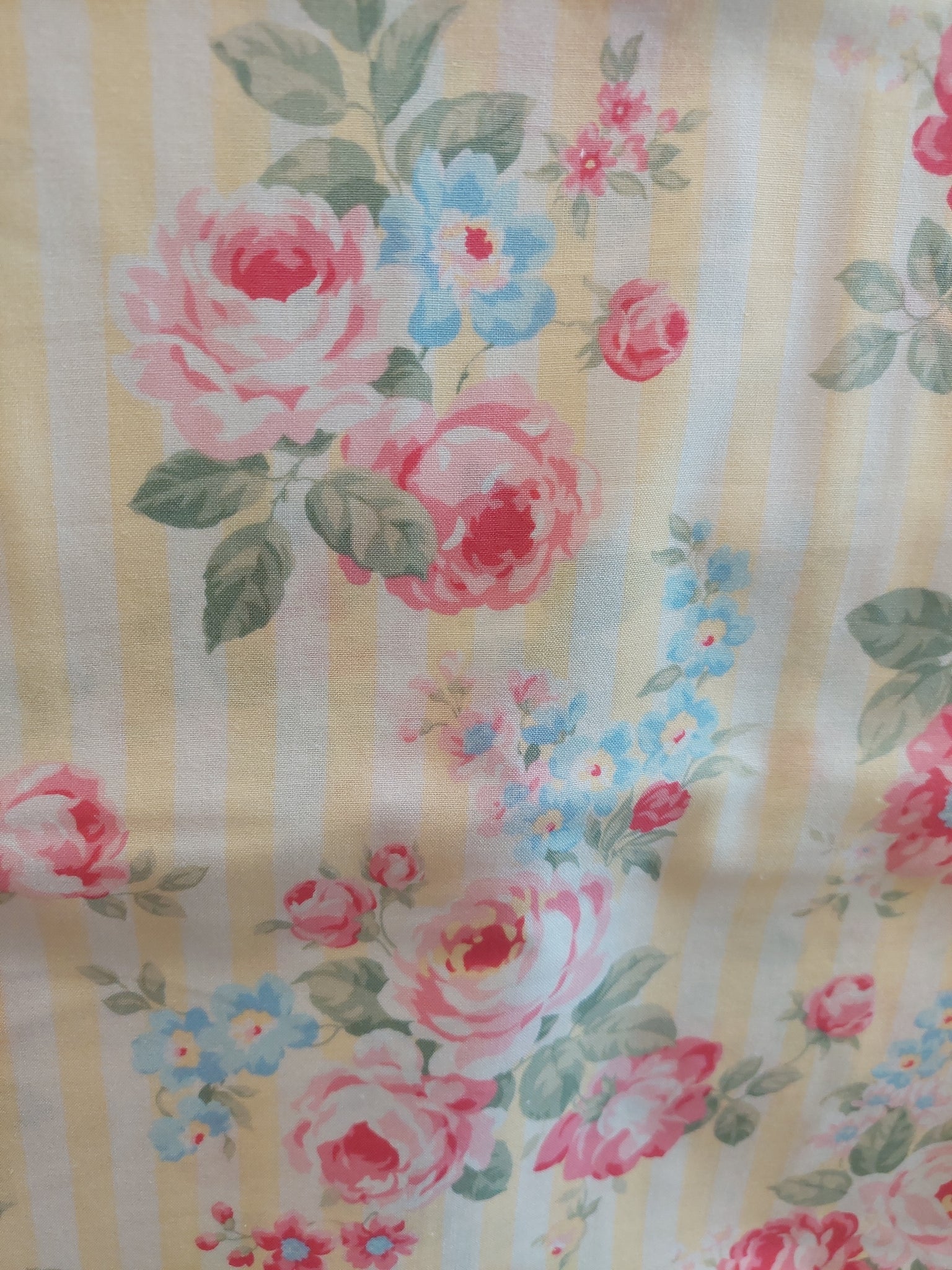 Princess Rose fabric by Lecien 31264-50 pale yellow stripe