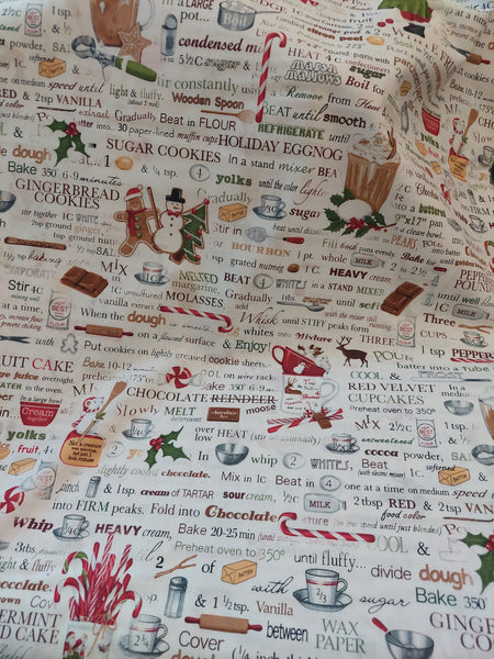 Holly Jolly Christmas cotton fabric by Robert Kaufman 13670-1 Recipes on White