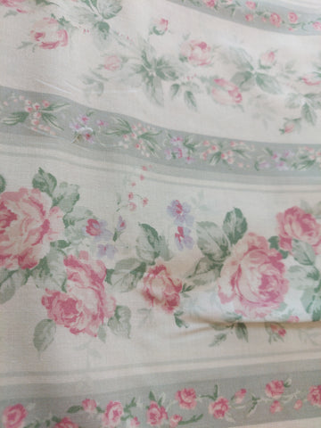 Yuwa cotton fabric Gray-Green stripe with roses HH812948D
