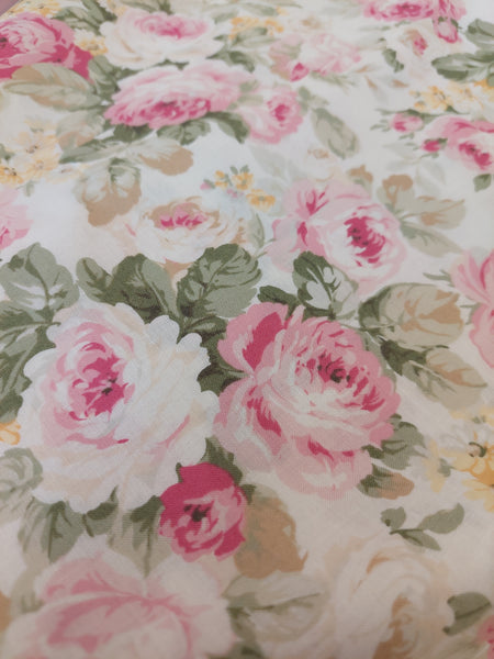 RuRu Bouquet cotton fabric by Quilt Gate Ru2420-11A  Pink Roses on Cream
