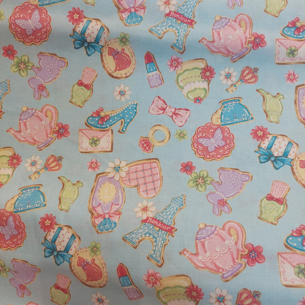 Afternoon Tea cotton fabric by Cosmo AP35407-2C Blue background