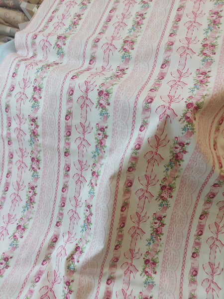 RuRu Bouquet cotton fabric by Quilt Gate Ru2420-13B Pink Ribbons and  Roses