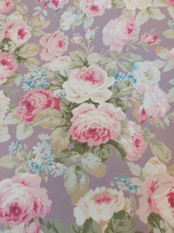 RuRu Bouquet cotton fabric by Quilt Gate Ru2420-11D  Pink Roses on Purple