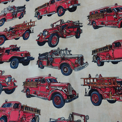 All Fired Up cotton fabric by Dan Morris for RJR Fabrics Vintage Firetrucks 1529