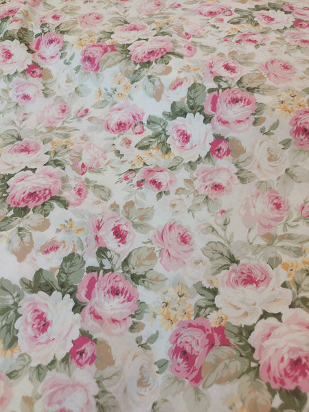 RuRu Bouquet cotton fabric by Quilt Gate Ru2420-11A  Pink Roses on Cream