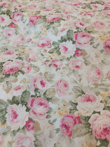 RuRu Bouquet cotton fabric by Quilt Gate Ru2420-11A  Pink Roses on Cream