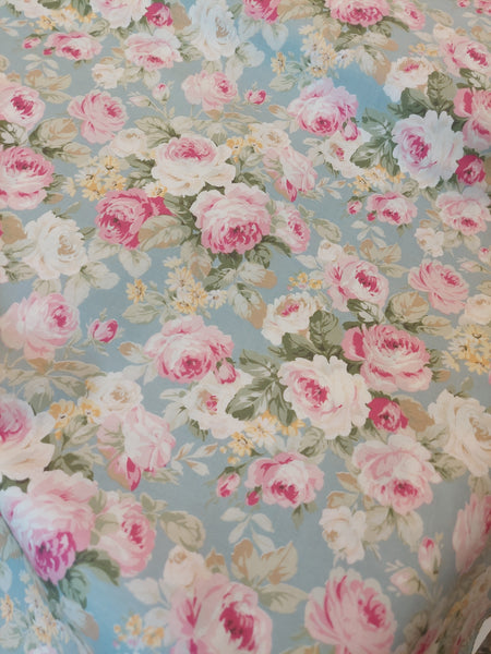 RuRu Bouquet cotton fabric by Quilt Gate Ru2420-11C Pink Roses on Blue