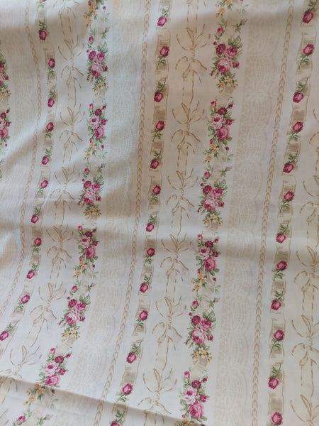 RuRu Bouquet cotton fabric by Quilt Gate Ru2420-13A  Ribbons and  Roses on cream