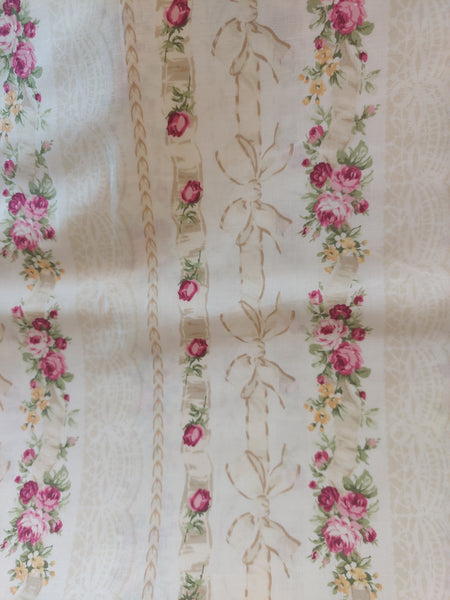 RuRu Bouquet cotton fabric by Quilt Gate Ru2420-13A  Ribbons and  Roses on cream
