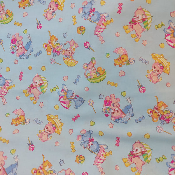 Vintage baby animals on pink cotton fabric by Cosmo AP05408-1C