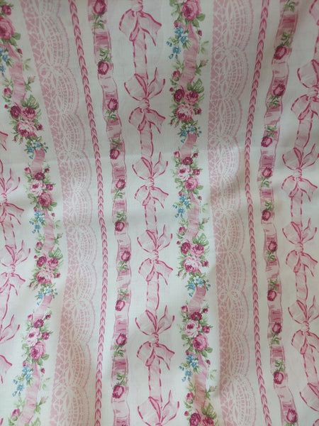 RuRu Bouquet cotton fabric by Quilt Gate Ru2420-13B Pink Ribbons and  Roses
