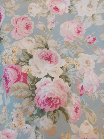 RuRu Bouquet cotton fabric by Quilt Gate Ru2420-11C Pink Roses on Blue