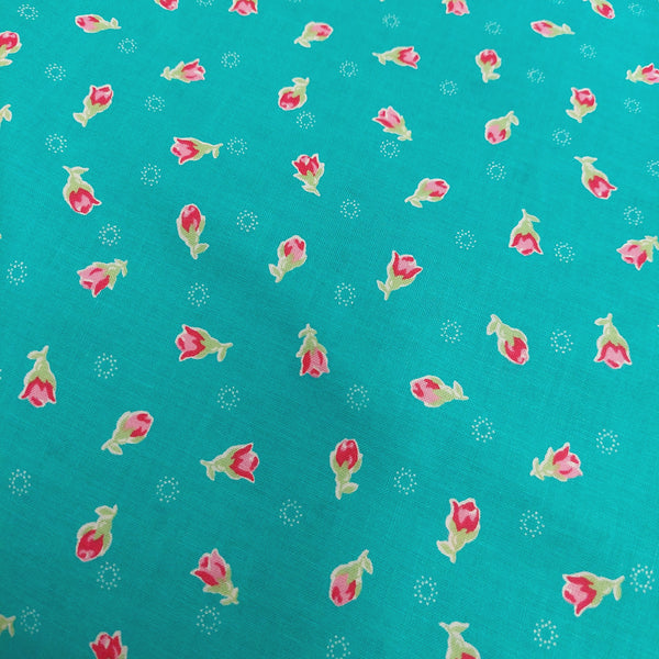 Flower Sugar cotton fabric by Lecien 30971-69 Small Rosebuds on Teal