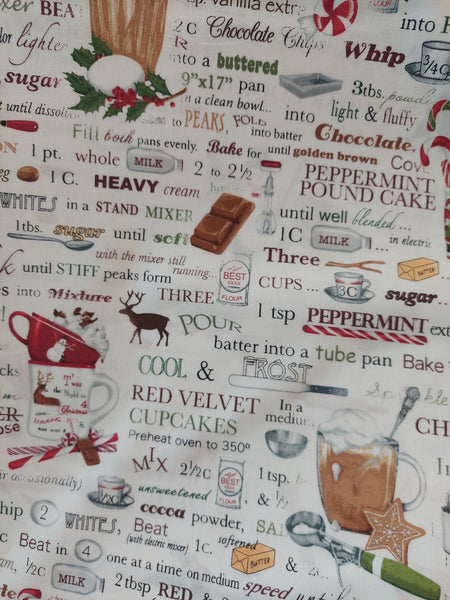 Holly Jolly Christmas cotton fabric by Robert Kaufman 13670-1 Recipes on White