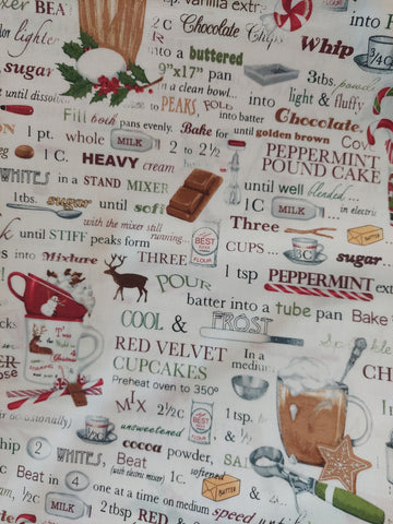Holly Jolly Christmas cotton fabric by Robert Kaufman 13670-1 Recipes on White