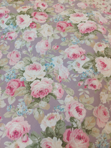 RuRu Bouquet cotton fabric by Quilt Gate Ru2420-11D  Pink Roses on Purple