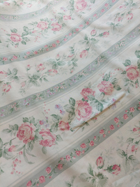 Yuwa cotton fabric Gray-Green stripe with roses HH812948D