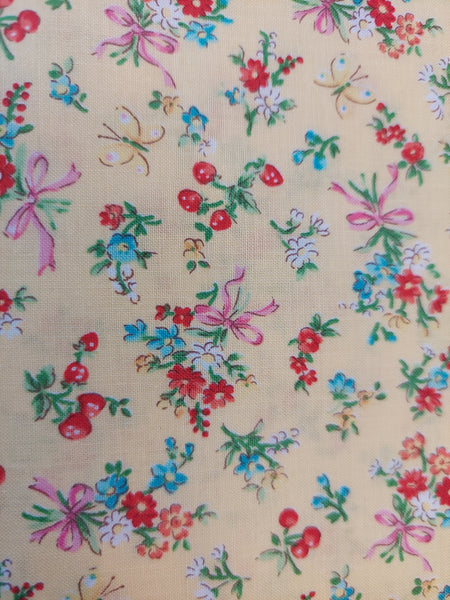 Kawaii and Friends Little World LW2020-14B Cotton Fabric by Quilt Gate Flowers on bright yellow