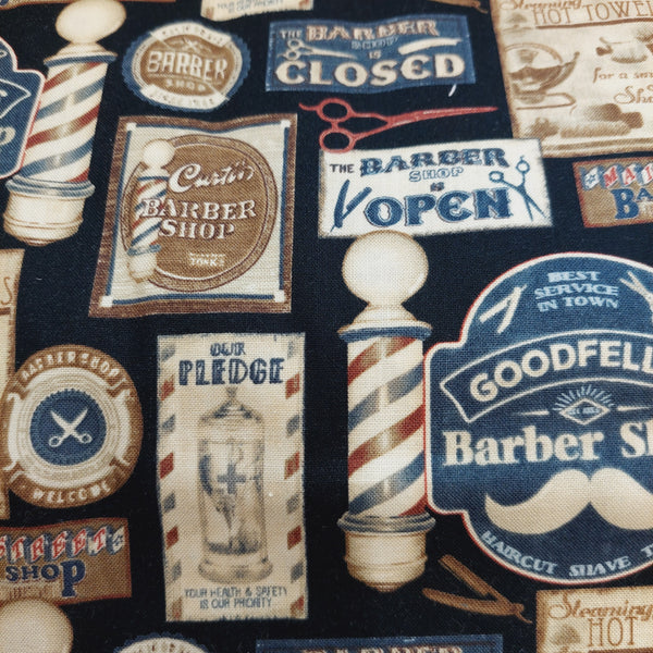 Haircut and Shave Barber Shop cotton fabric by Benartex 10130-12 Black