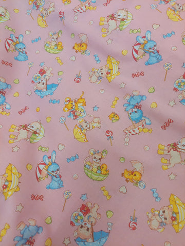 Vintage baby animals on pink cotton fabric by Cosmo AP05408-1B
