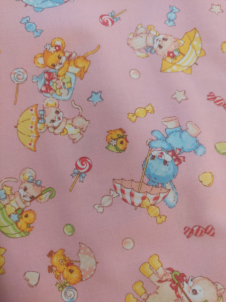 Vintage baby animals on pink cotton fabric by Cosmo AP05408-1B