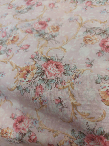 Mary Rose cotton fabric by Quilt Gate MR2030-12B Floral on lilac pink