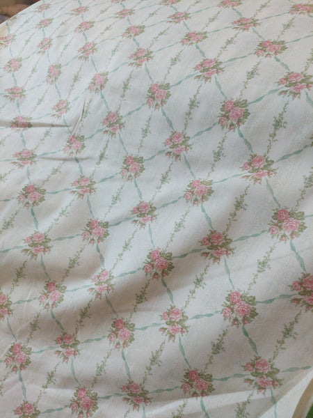 Yuwa cotton fabric Roses and Ribbons on Cream YWP819855A