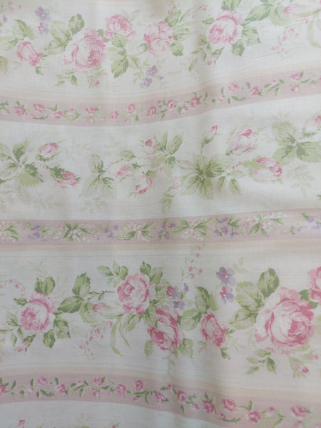 Yuwa cotton fabric pink stripe with roses HH812948A