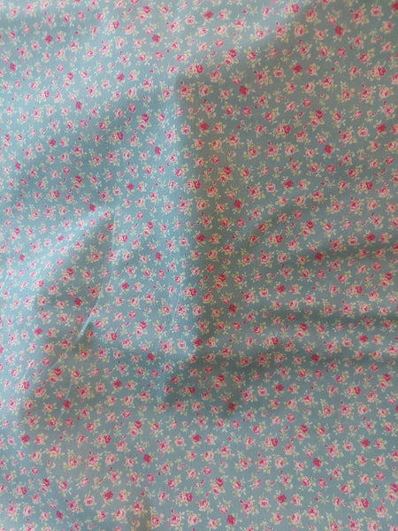 RuRu Bouquet cotton fabric by Quilt Gate Ru2420-14C Small Pink Roses on Blue