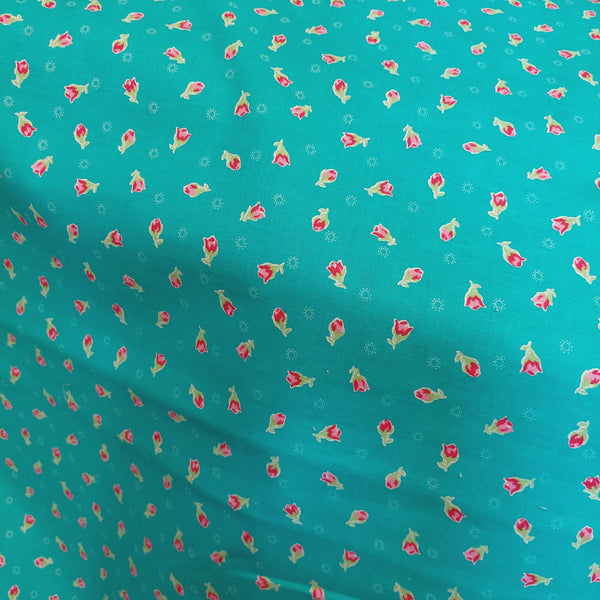 Flower Sugar cotton fabric by Lecien 30971-69 Small Rosebuds on Teal