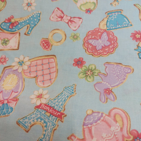 Afternoon Tea cotton fabric by Cosmo AP35407-2C Blue background