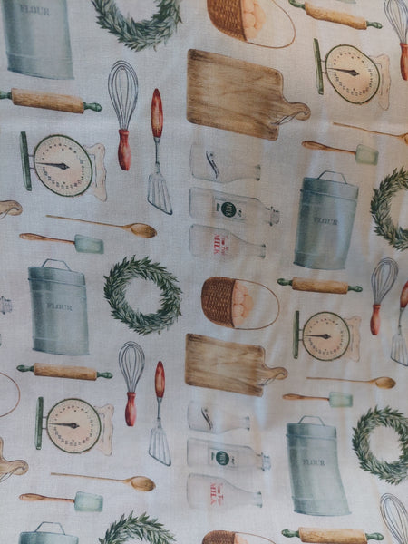 Tossed Flour, Eggs and Milk cotton fabric by Springs Creative CP75791 on White