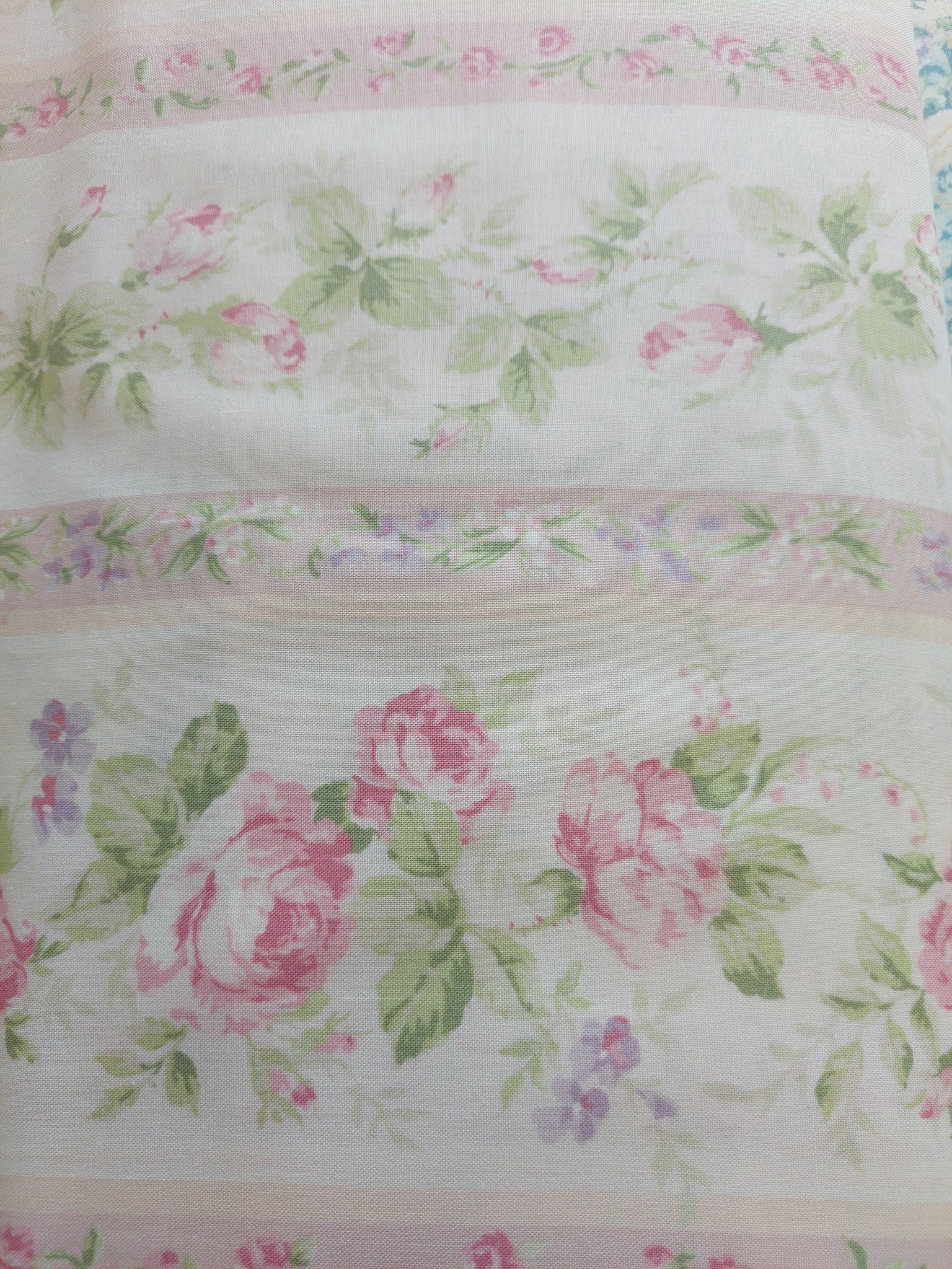 Yuwa cotton fabric pink stripe with roses HH812948A