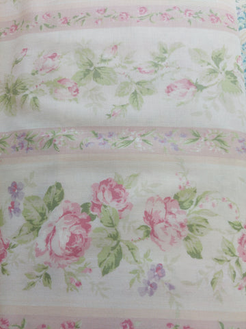 Yuwa cotton fabric pink stripe with roses HH812948A