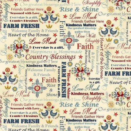 Count Your Blessings cotton fabric by Henry Glass   2352-33 Cream Words