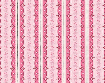 Symphony Rose 25379-PIN Cotton Fabric Pink Stripe Rose Red Rooster