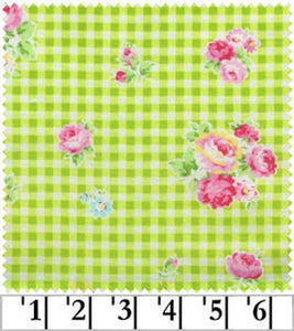 Flower Sugar cotton fabric by Lecien 30748-60 Roses on Green Gingham
