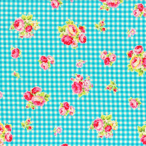 Flower Sugar cotton fabric by Lecien 30748-70 Blue Gingham