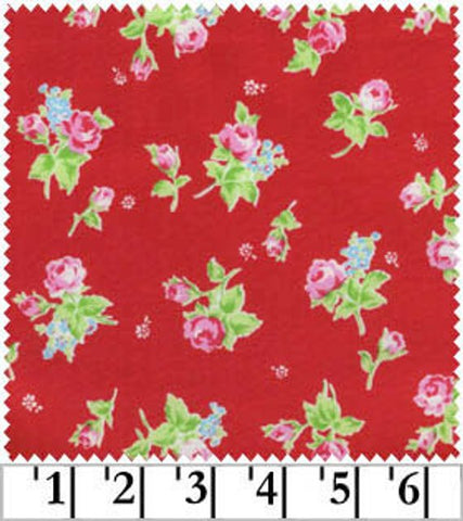 Flower Sugar cotton fabric by Lecien 30749- 30 Rosebuds on Red