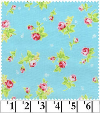 Flower Sugar cotton fabric by Lecien 30749-70 Rosebuds on Blue