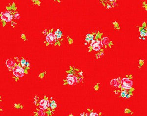 Flower Sugar cotton fabric by Lecien 30750-30 Rose Bouquets on Red