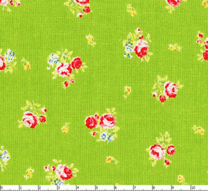 Flower Sugar cotton fabric by Lecien 30750-60 Roses on Green