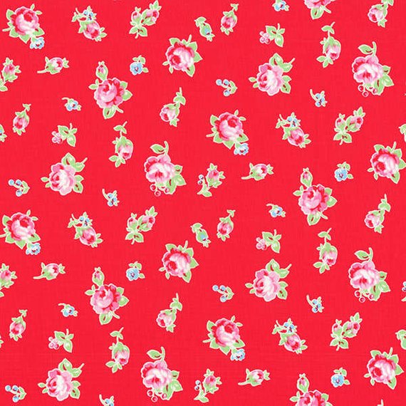 Flower Sugar cotton fabric by Lecien 30843-30 Roses on Red
