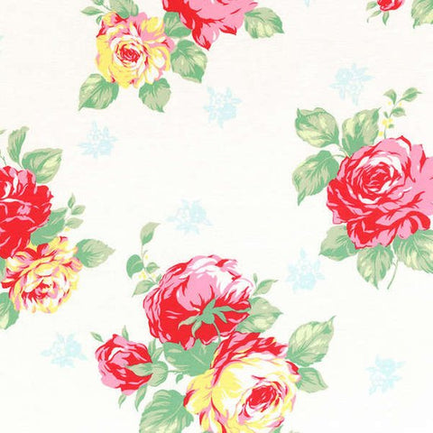 Flower Sugar cotton fabric by Lecien 30967-10 Large Roses on White