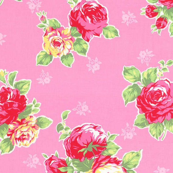 Flower Sugar cotton fabric by Lecien 30967-20 Large Roses on Pink