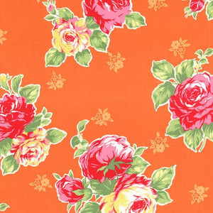 Flower Sugar cotton fabric by Lecien 30967-40 Large Roses on Orange