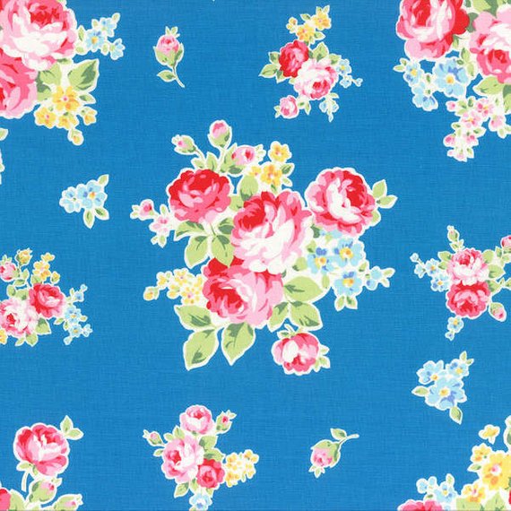 Flower Sugar cotton fabric by Lecien 30968-70 Bouquets on Blue