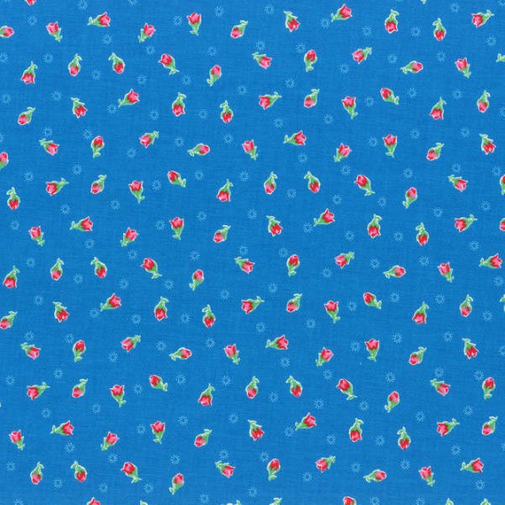 Flower Sugar cotton fabric by Lecien 30971-70 Small Rosebuds on Blue